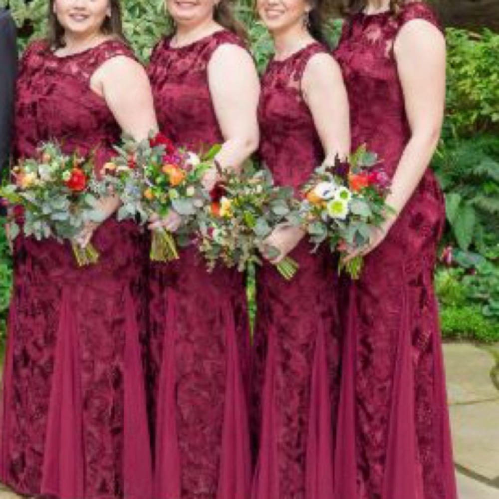 Floor length burgundy floral embroidery dress, 18